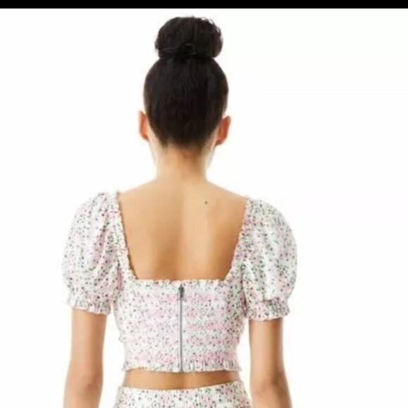 Alice + Olivia Rianna Puff Sleeve Floral Cropped Top XS - Picture 2 of 10